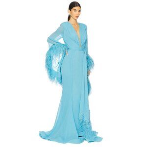 Bronx and Banco Geisha V Neck Gown in Teal X-Large New Womens Long Maxi Dress